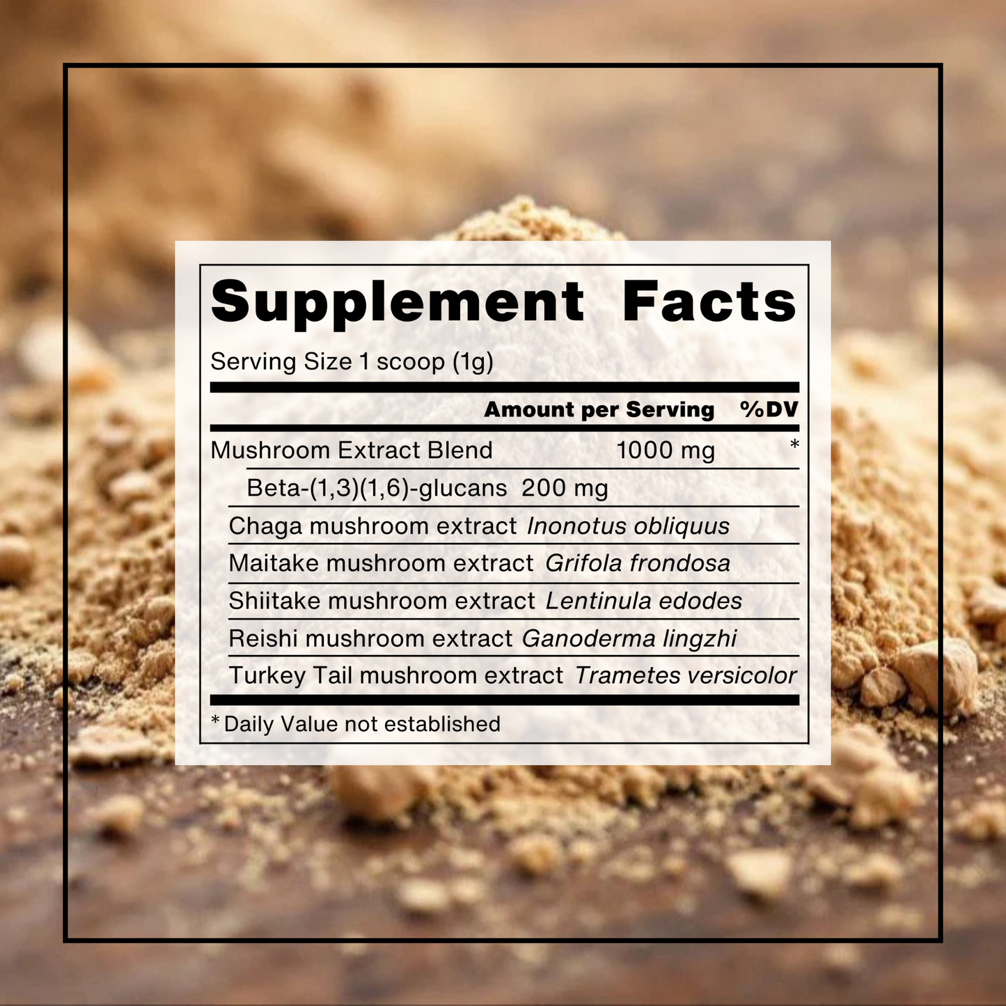 BKW mushroom Co supplement facts graphic for total wellness blend