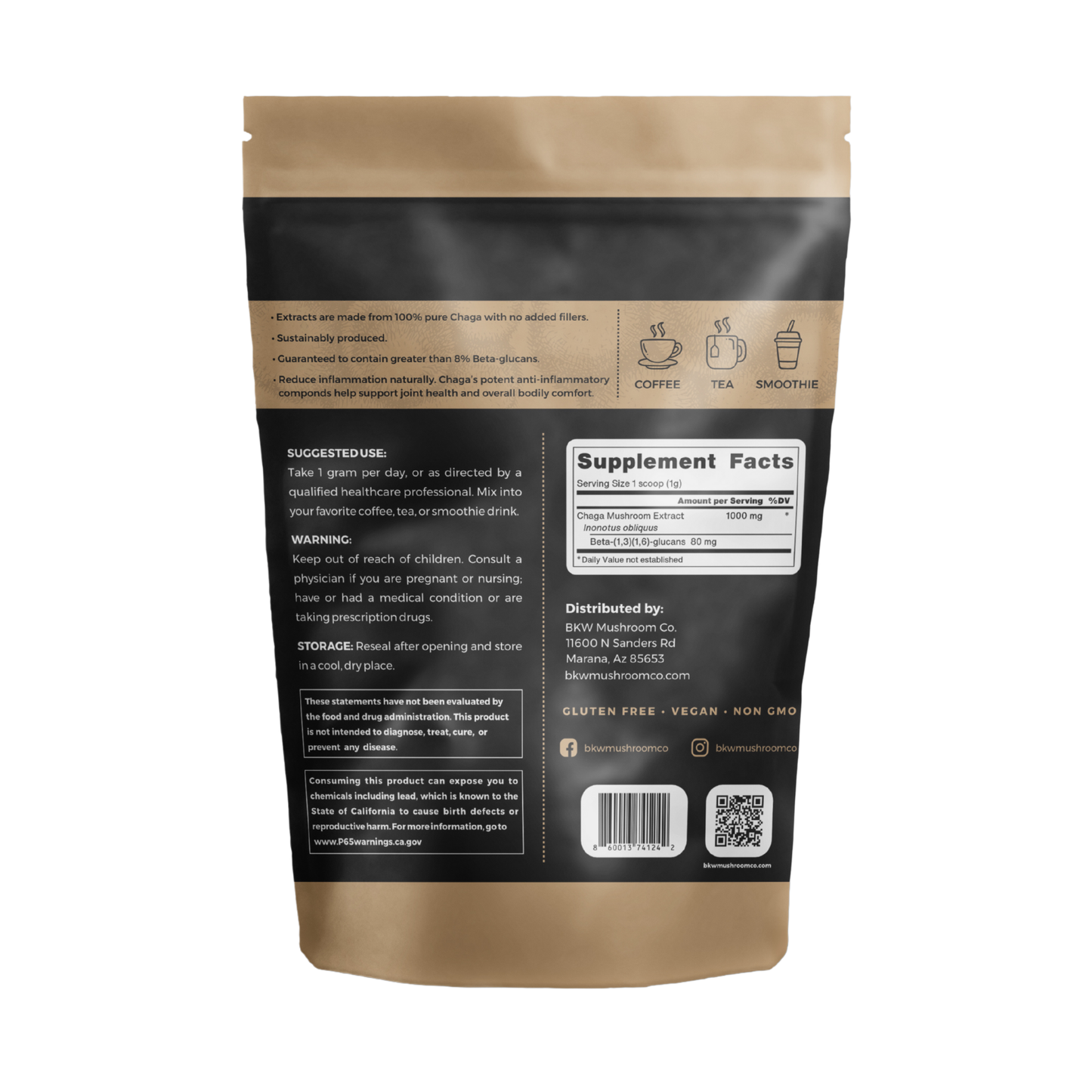 Chaga Extract Powder – Dual Extract for Immune, Anti-Inflammatory, & Digestive Support