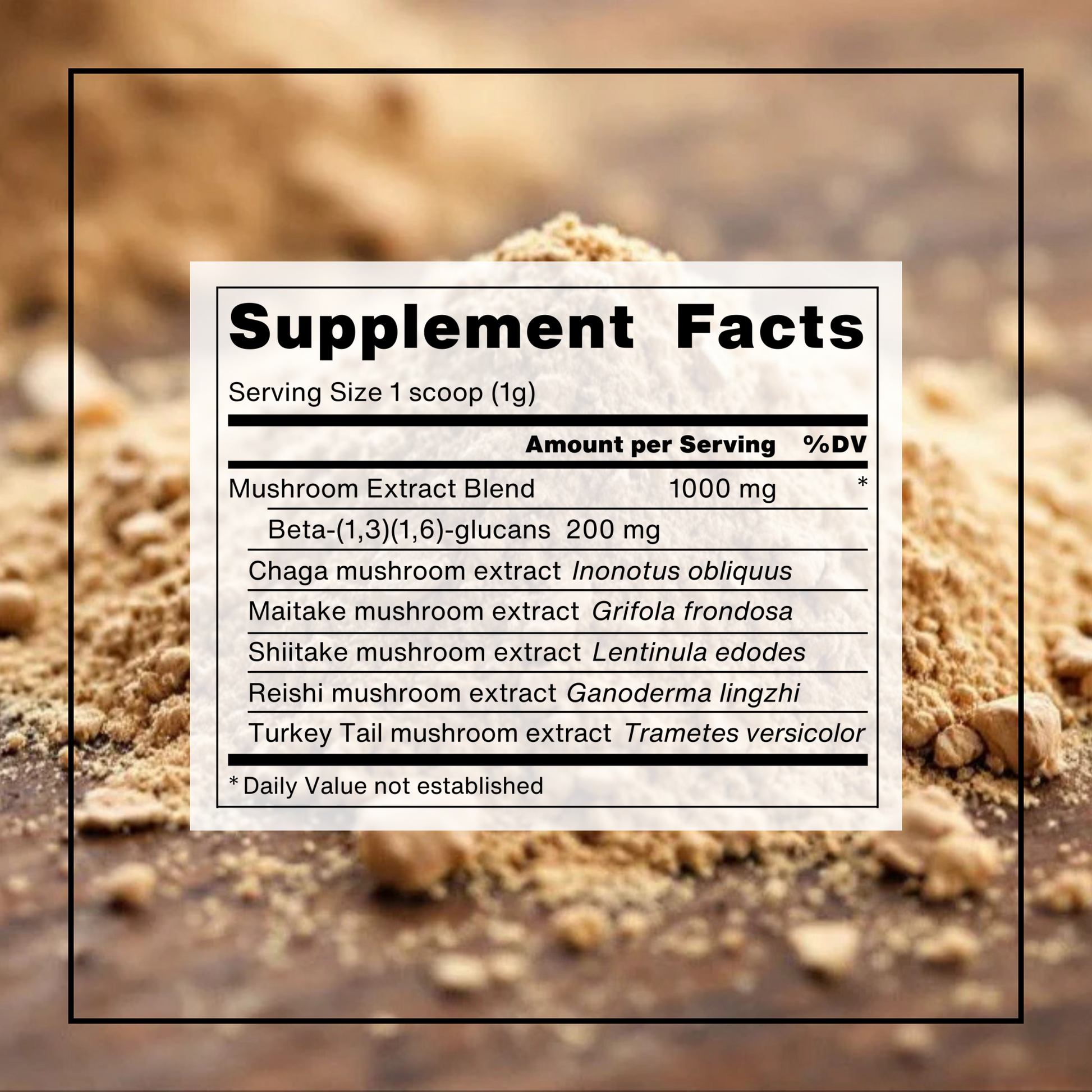 BKW mushroom Co supplement facts graphic for total wellness blend